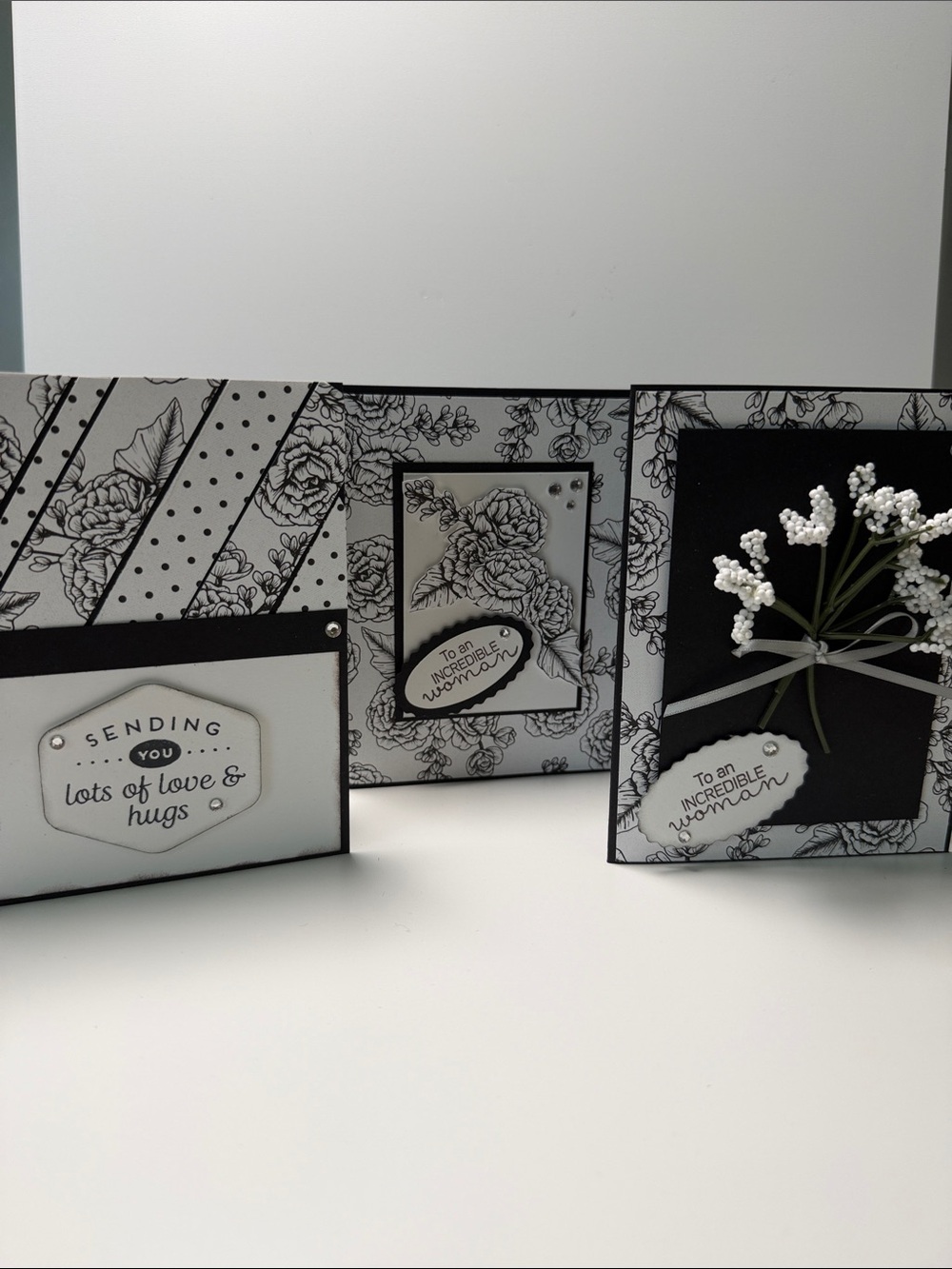 6 Black & White Floral different occasions handmade greeting cards.